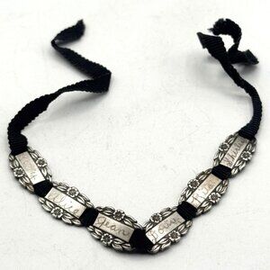 Antique Sterling Silver Forget Me Not Floral Bracelet Grosgrain Ribbon